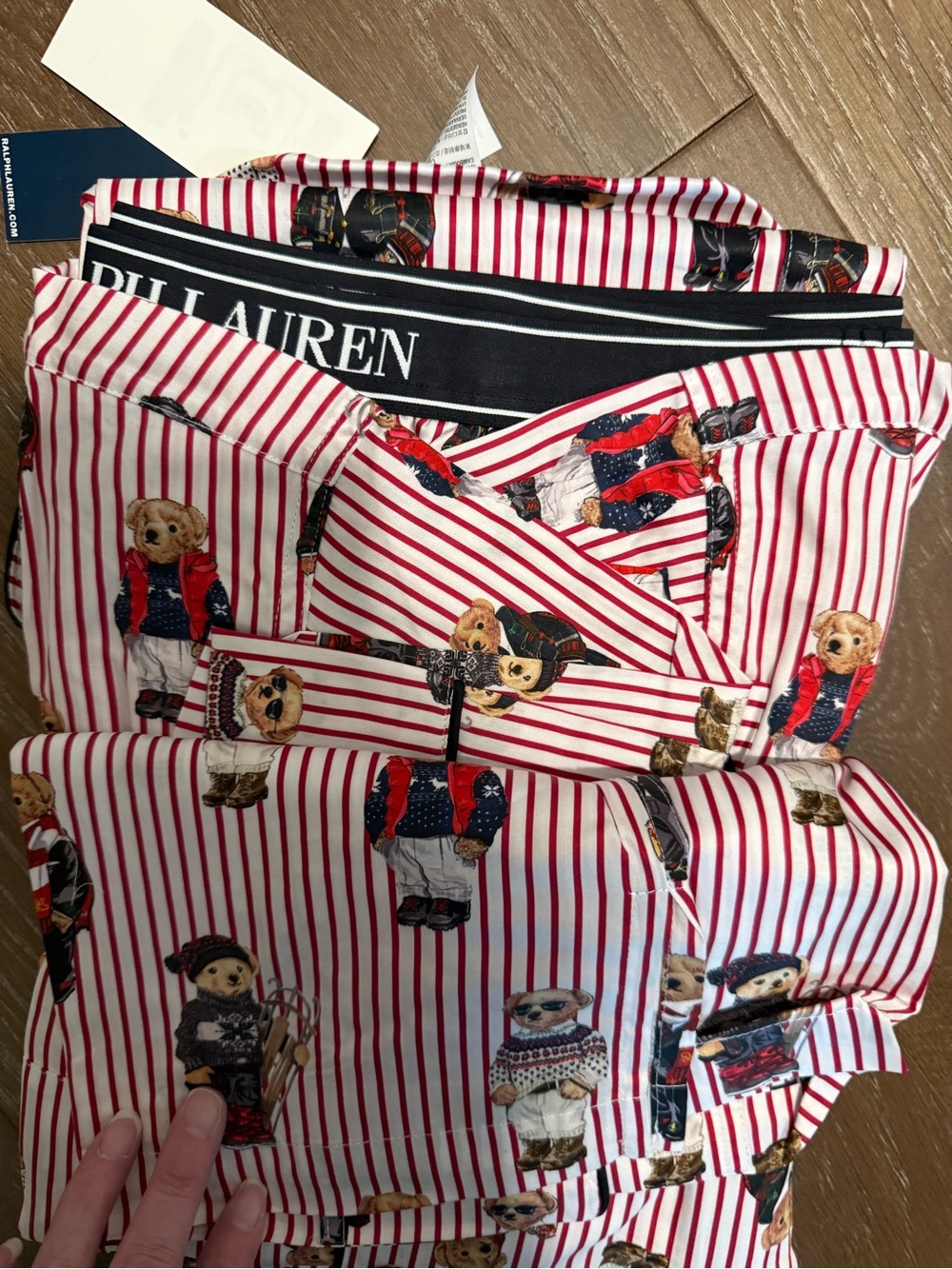 Polo by Ralph Lauren Red & White Striped Teddy Bear Satin Pajama Set - Picture 6 of 9